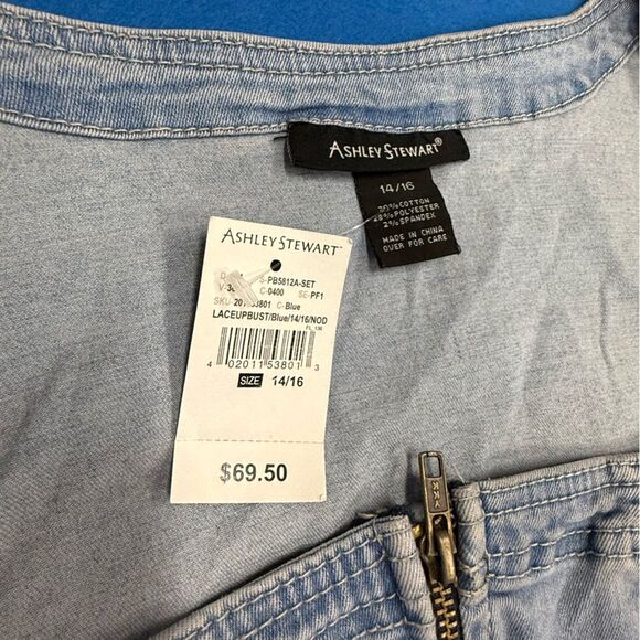 Ashley Stewart Light Blue Denim Jean set Lace up top size 14/16 jeans size 14 - Picture 5 of 14